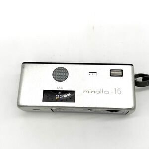 Minolta-16 Model-P Subminiature Spy Camera With  Strap Box‎ Silver Rokkor 35/ 25